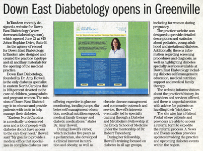Down East Diabetology web site featured in a newspaper 